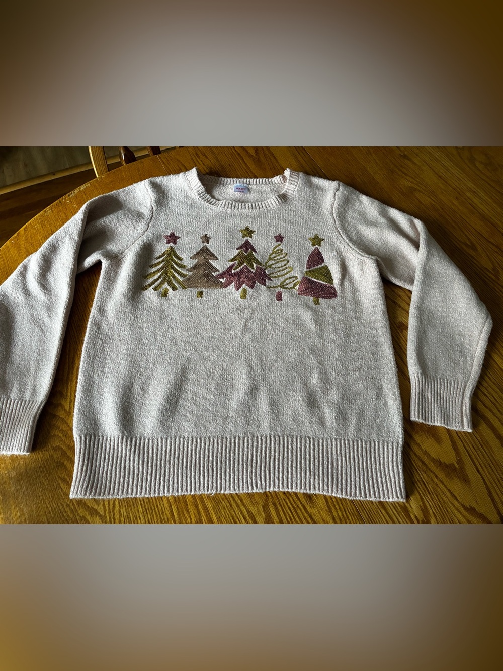Soft Rose Holiday Tree Sweater w/Rose & Gold Sequined Christmas Sweater L